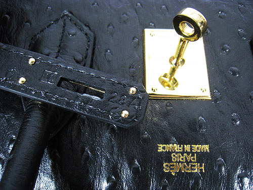 High Quality Fake Hermes Birkin 35CM Ostrich Veins Handbag Black 6089